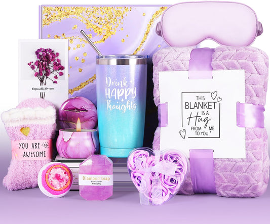 Gift Baskets for Women, Best Birthday Gifts Box, Self Care Gift, Care Package, Get Well Soon Gifts Kit, Unique Ideas Present for Mom Girlfriend Her Sister Wife Friends Woman - Lavender Spa Gift Set