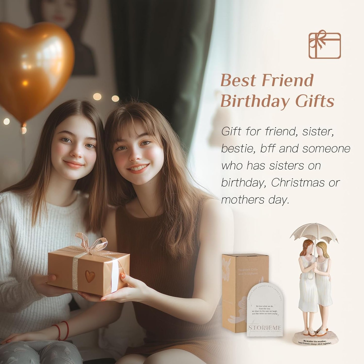 Best Friend Birthday Gifts for Women - Friendship Christmas & Birthday Gift for Bestie BFF - Resin Sister Figurines