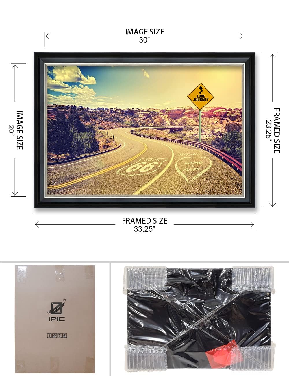 IPIC - Love Journey, Personalized Ideal Gift Custom Framed Wall Art with Names and Date, Giclee Prints with Solid Wood Frame, Unique and Memorable Present. Wall Art for Home Decor.