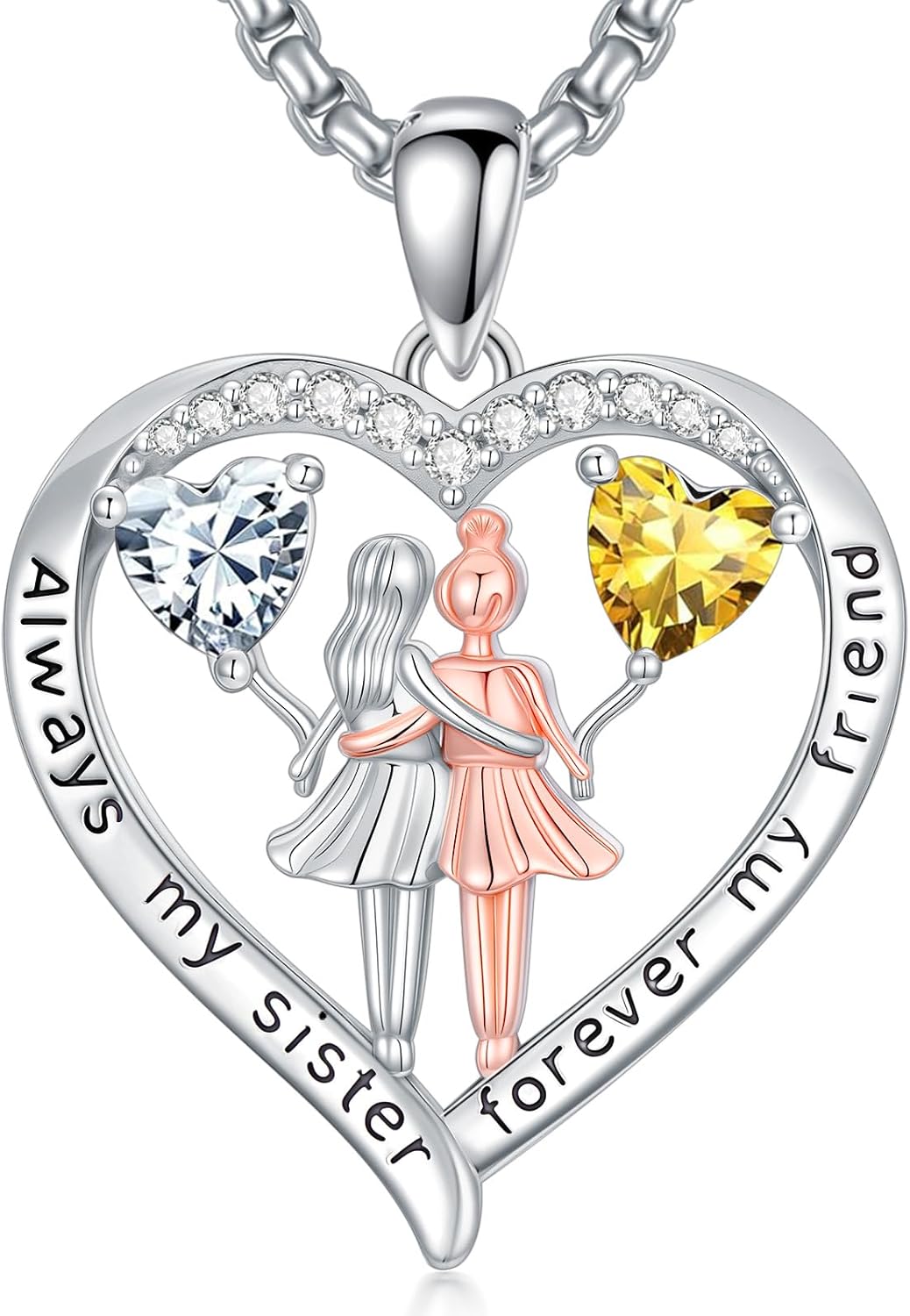 Always My Sister Forever My Friend Birthstone Pendant Necklace Women Jewelry Christmas Valentine Mothers Day Birthday Gifts for Women Sister From Sister