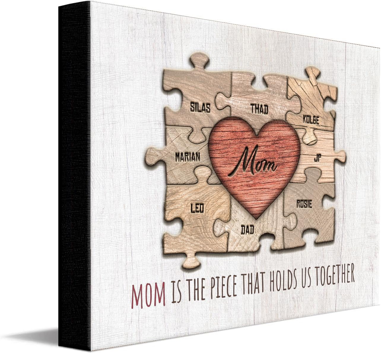 Personal-Prints MOM & Children Personalized HEART Puzzle Wall Art | Unique Customized with up to 8 Names | Mother’s Day, Birthday or Christmas Gift (16"x20" Stretched Canvas, 8 Children)