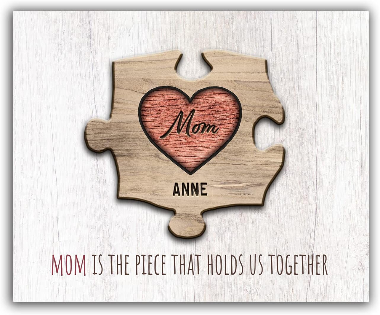 Personal-Prints MOM & Children Personalized HEART Puzzle Wall Art | Unique Customized with up to 8 Names | Mother’s Day, Birthday or Christmas Gift (16"x20" Stretched Canvas, 1 Child)