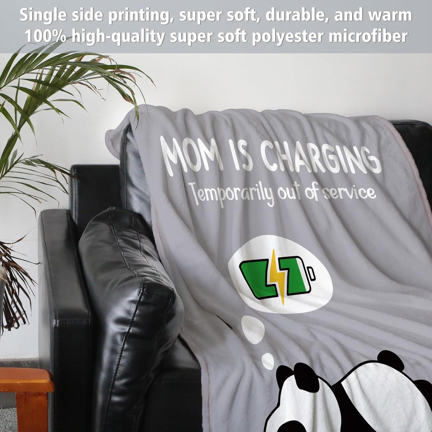 Craftique Gifts for Mom Birthday Christmas- Funny Soft Mom is Charging Blanket- New Moms Gifts for Women, Practical Blanket Throw for Napping Travel, 80”×60”