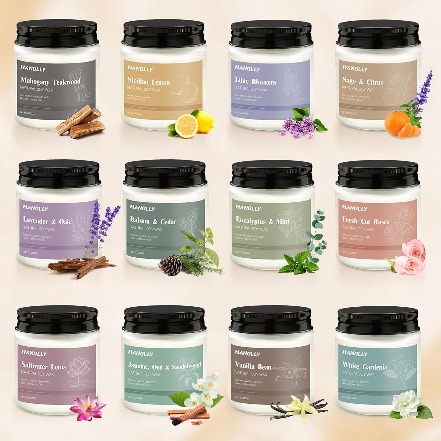 12 Pack Candles for Home Scented, Aromatherapy Candles Gifts Set for Women, Lavender, Vanilla, Rose,Eucalyptus Candle, 42OZ Natural Soy Wax Long Lasting Jar Candle, Birthday, Thanksgiving Day Present