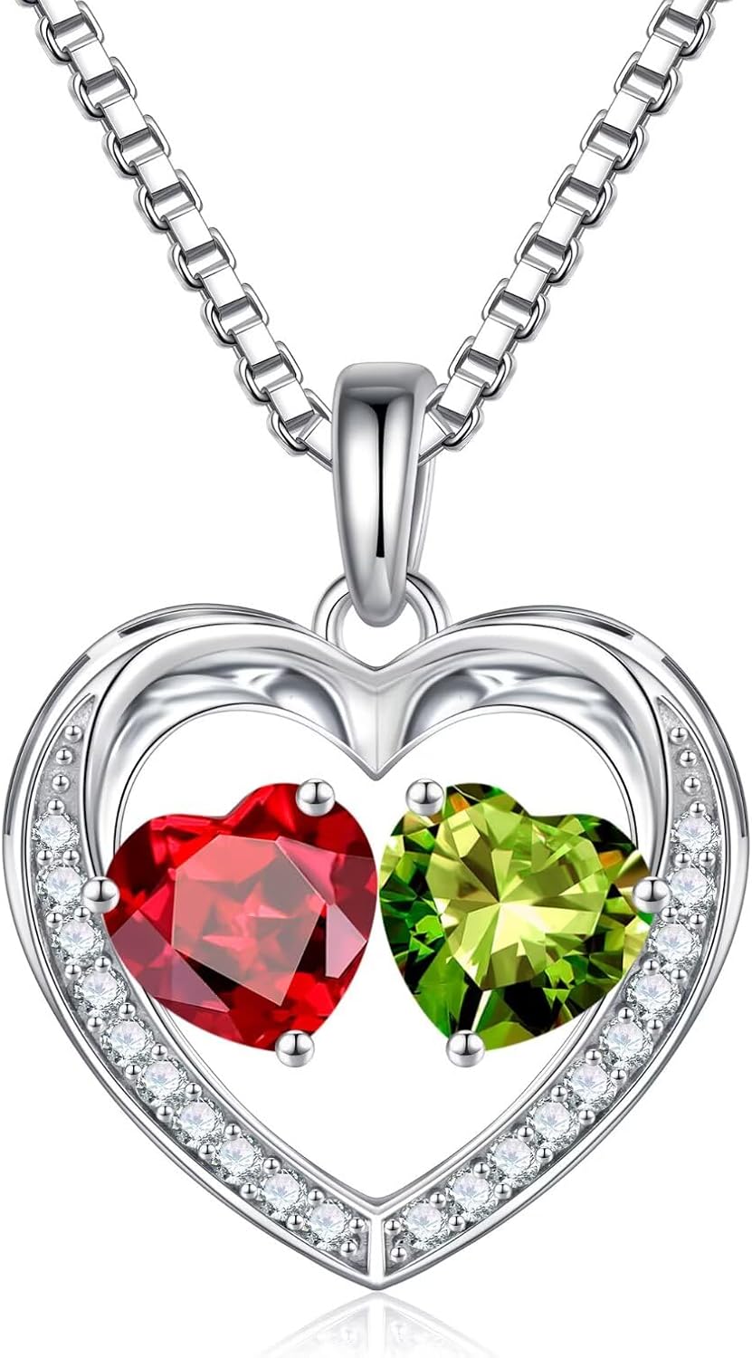 Iefil Birthstone Jewelry for Women - 925 Sterling Silver Birthstone Necklace, Anniversary Birthday Gifts for Women, Jewelry Gifts for Her Wife Mom Daughter