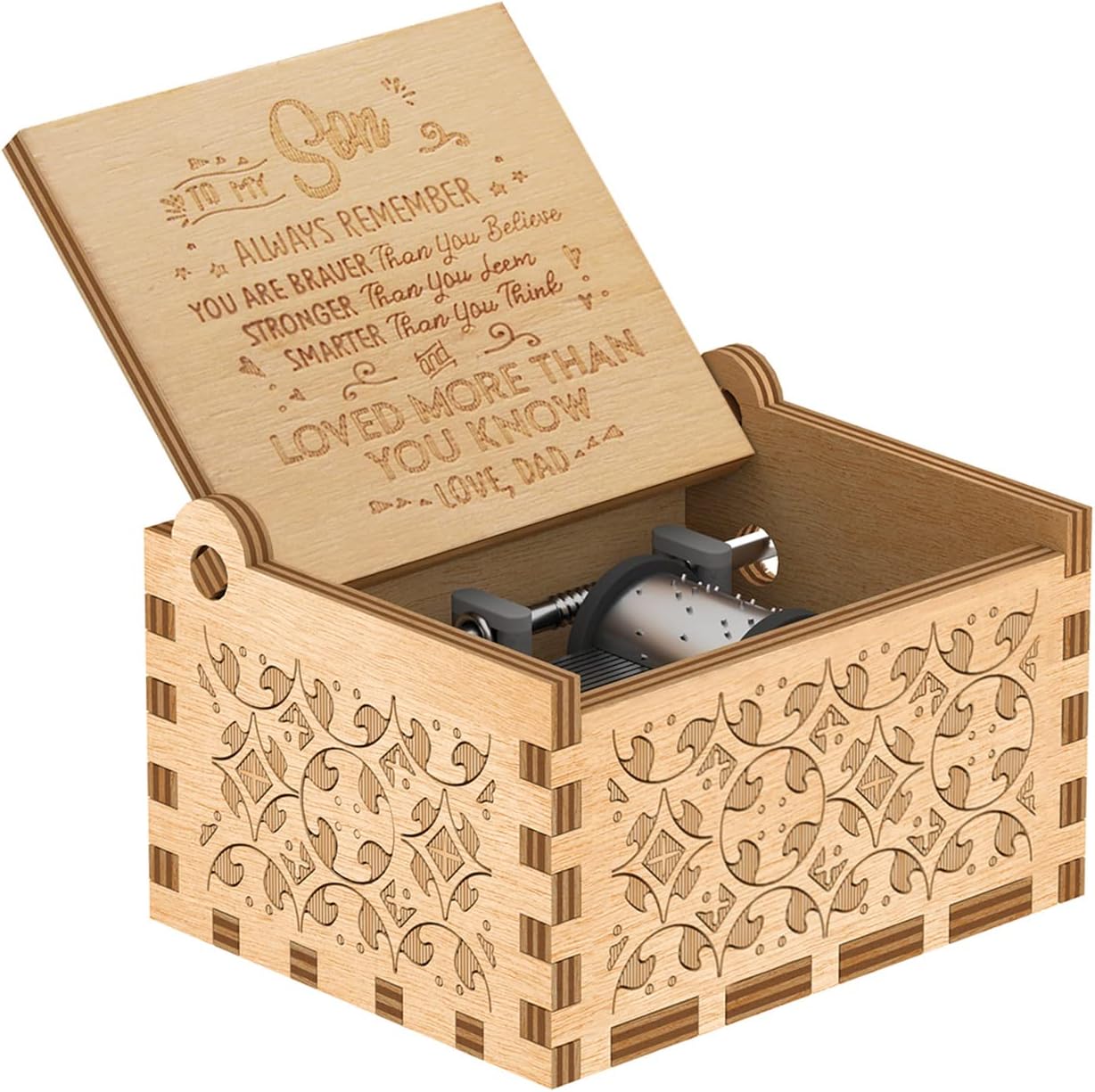 Gifts for Son from Dad, Wooden Music Box, Dad to Son Gifts, Suitable for Birthday/Christmas/Keepsake