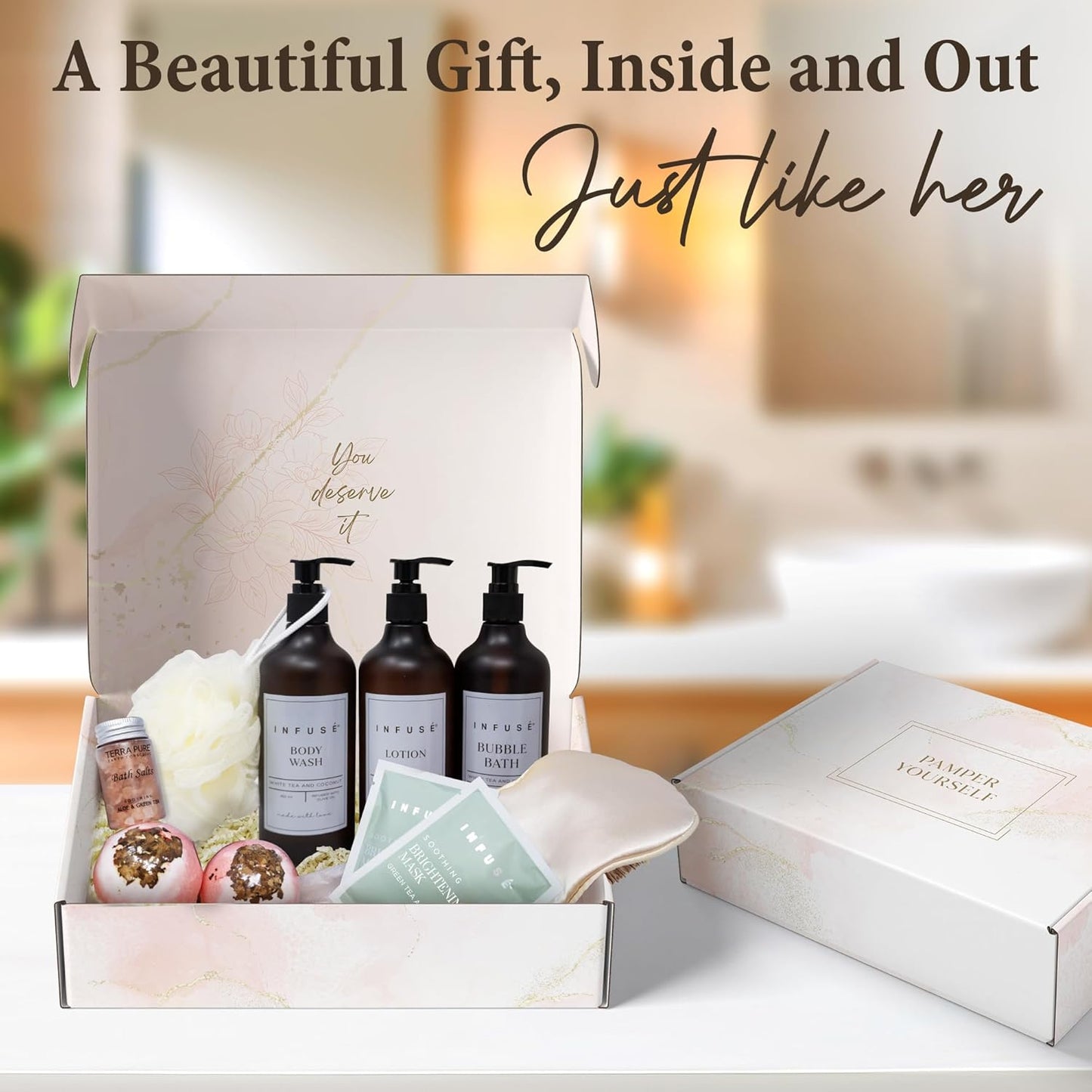 10-Piece Spa Gift Box for Women | Self-Care Set with Eye Mask, Loofa,Bath Bombs,Face Masks,Bubble Bath, Lotion, Body Wash & Bath Salt | Gift for Mom, Grandma, Wife, Bridesmaid or Loved Ones