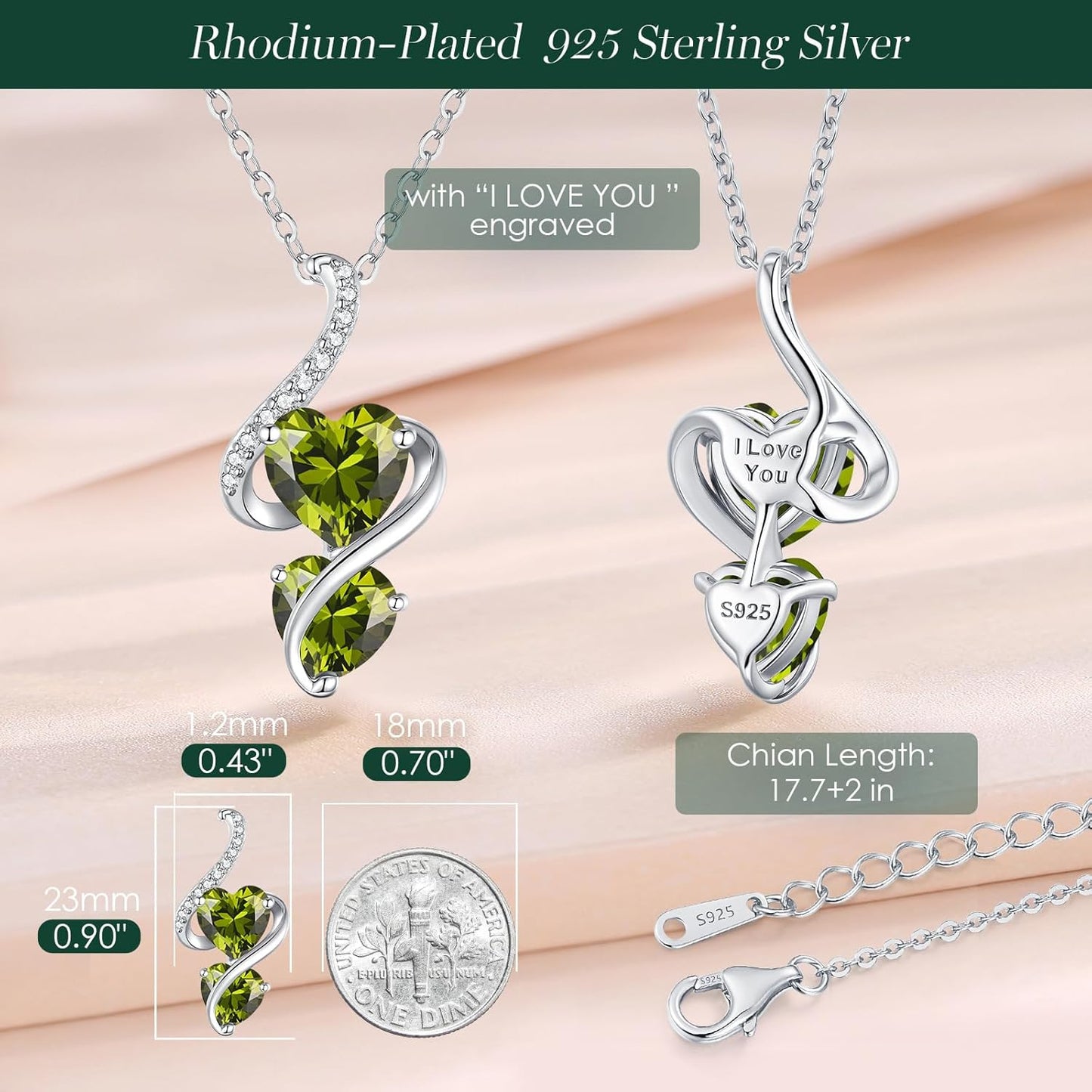 LOUISA SECRET Unique Double Heart Necklace Gifts for Wife Women, 925 Sterling Silver Tiny Birthstone Pendant Jewelry Gift for Her Girlfriend Mom Valentine's Day Anniversary Mother's Day Birthdays & Christmas