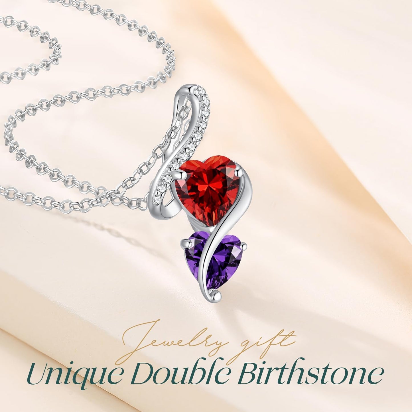 LOUISA SECRET Unique Double Heart Necklace Gifts for Wife Women, 925 Sterling Silver Tiny Birthstone Pendant Jewelry Gift for Her Girlfriend Mom Valentine's Day Anniversary Mother's Day Birthdays & Christmas