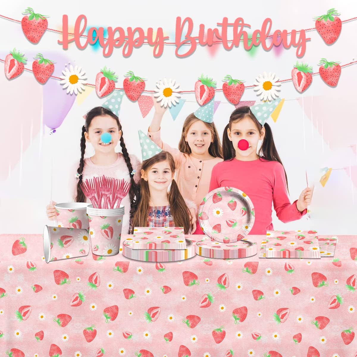 Strawberry Party Decorations - Strawberry Themed Birthday Tableware Disposable Plate,Tablecloth,Napkin Sweet One Party Decorations for Berry First Birthday Supplies