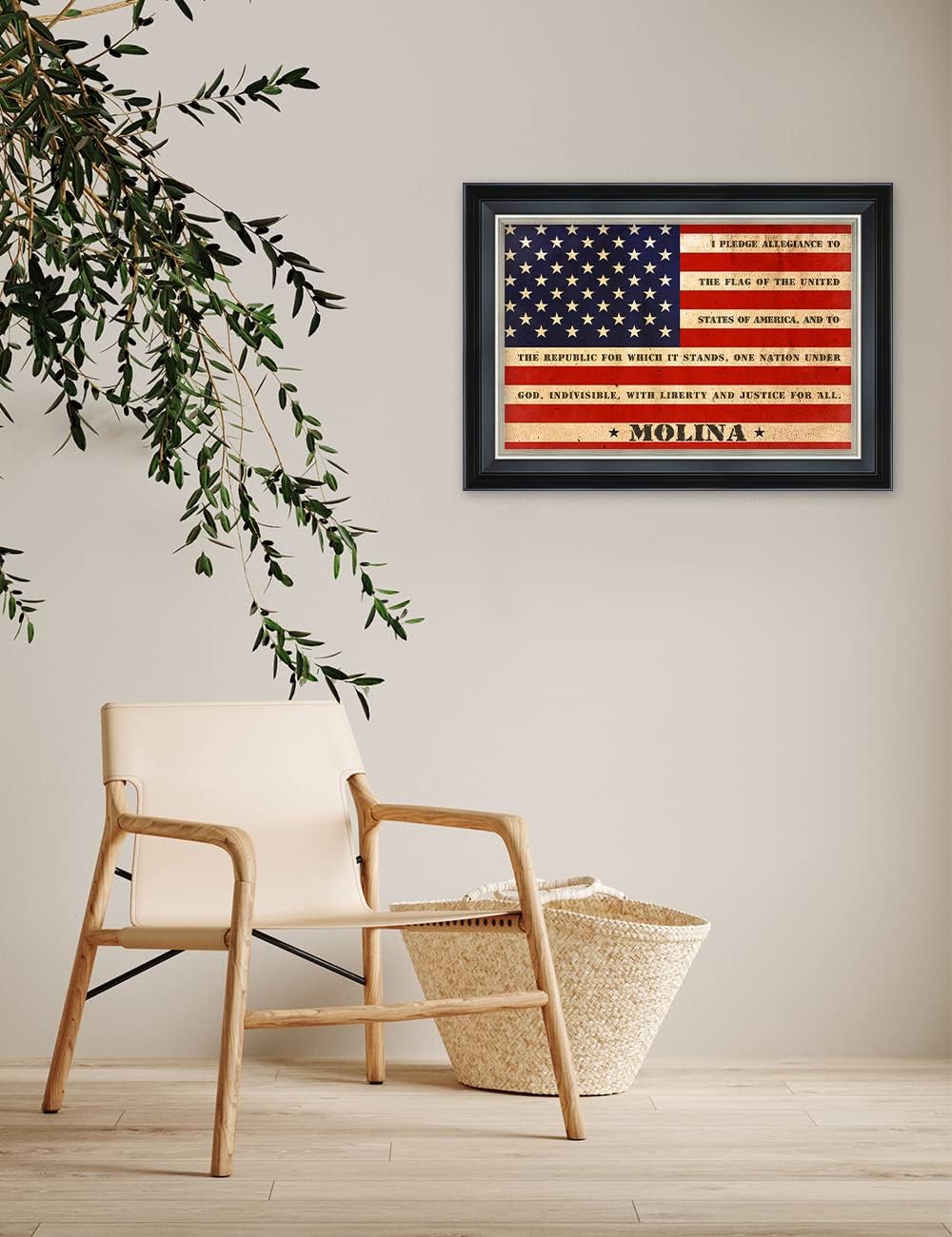 IPIC - American Flag Personalized Framed Wall Art with Names and Date on, Giclee Prints with Solid Wood Frame, Customized Gift and Memorial Gifts for Wedding Anniversary.