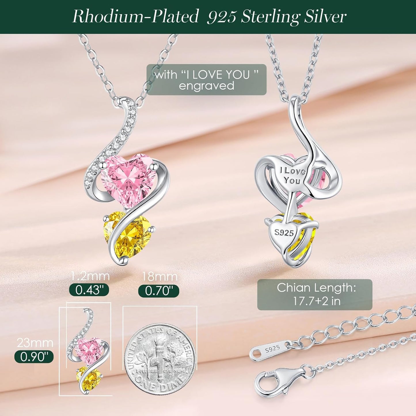 LOUISA SECRET Unique Double Heart Necklace Gifts for Wife Women, 925 Sterling Silver Tiny Birthstone Pendant Jewelry Gift for Her Girlfriend Mom Valentine's Day Anniversary Mother's Day Birthdays & Christmas