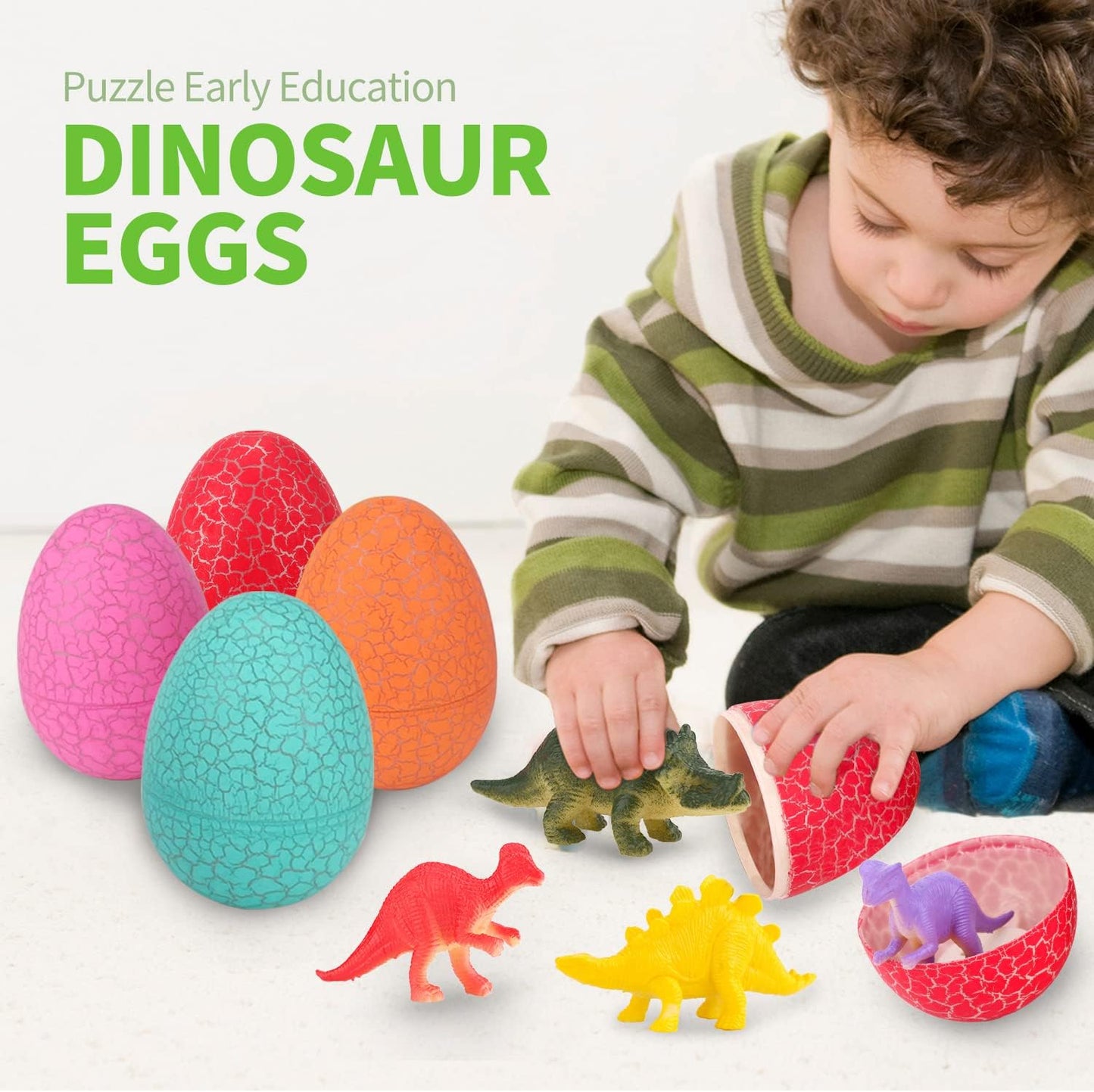 12 Dinosaur Eggs Toys, Surprise Pack with 12 Unique Dinosaur Figures,Goodie Bag Stuffers,Pinata fillers, Easter Eggs dongcoh,Carnival Prizes Treasure Box (12 Dinosaur Eggs Toys)
