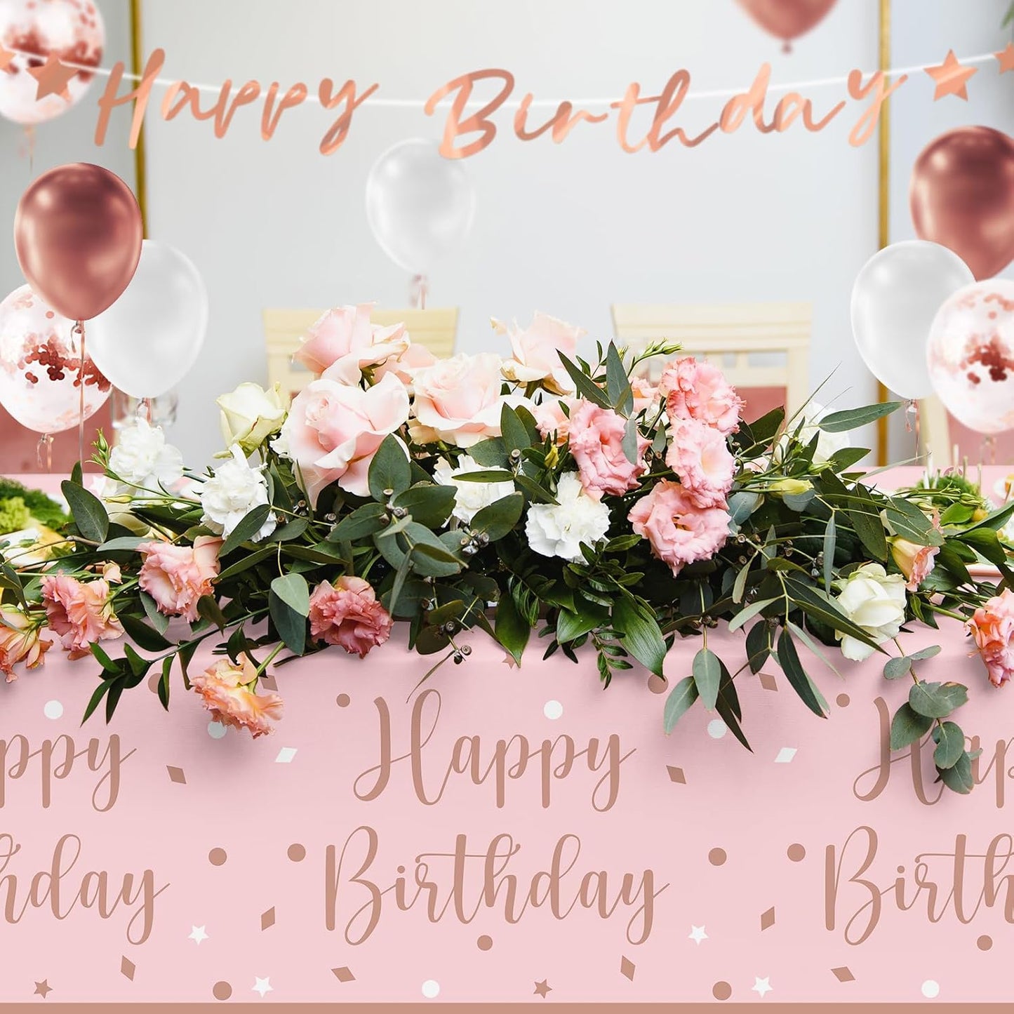Rose Gold Birthday Party Supplies - Disposable Paper Plates, Napkins, Cups, Tablecloth & Banner for Girl/Women Celebration, Serves 25 - Decorate with Our Rose Gold Plates and Napkins Set
