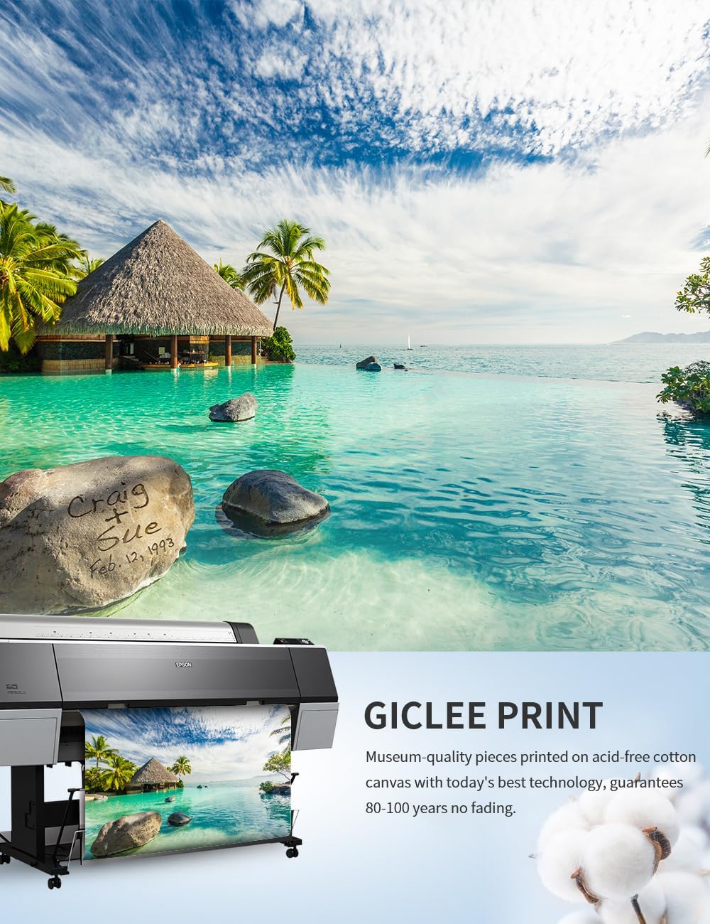 IPIC - "Tropical Memories Personalized Framed Wall Art, Custom Beach Canvas Print with Name and Date on Rock, A Personalized Gift for Couple, Wedding, or Anniversary, Coastal Home Decor