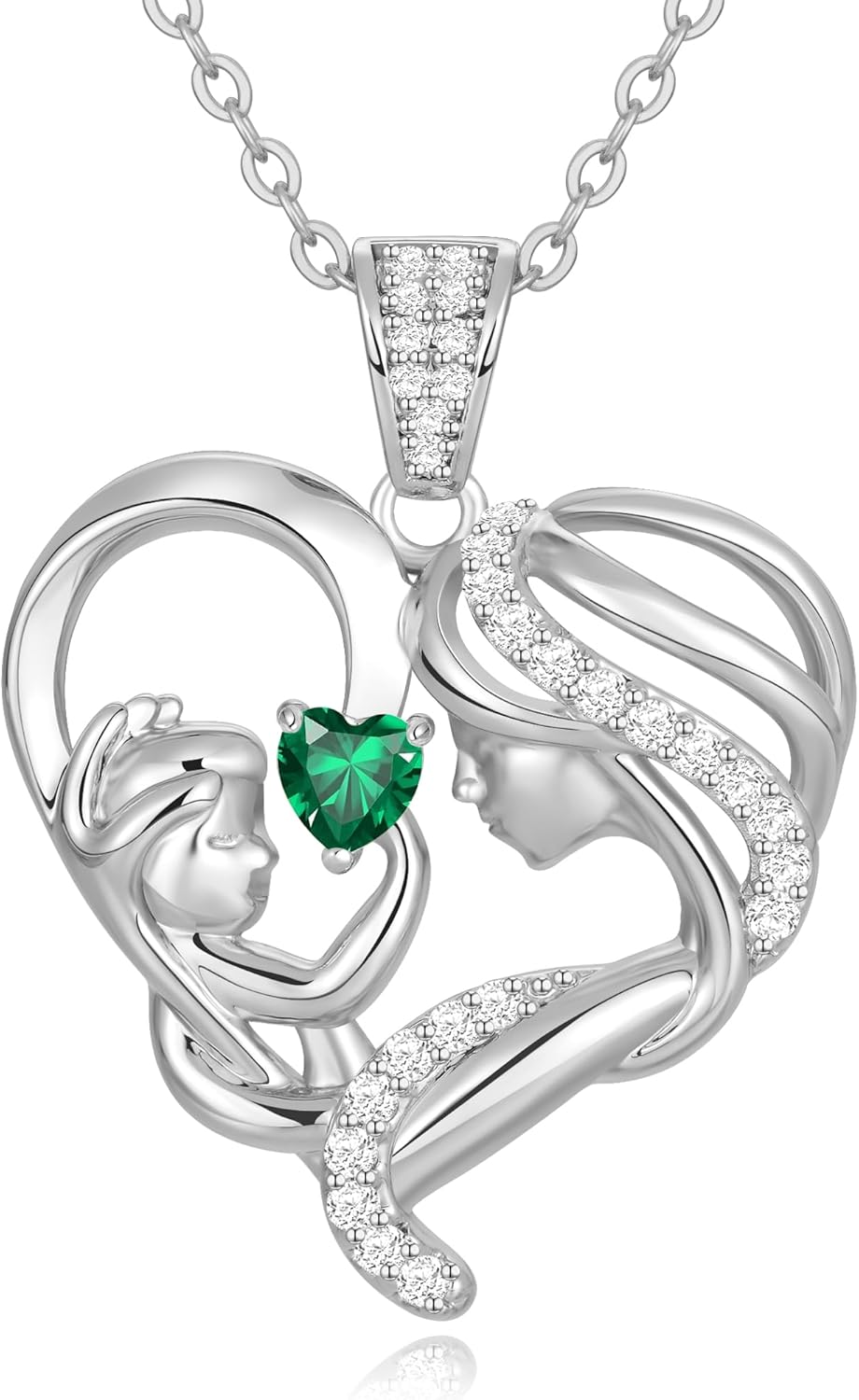 Mothers Day Gifts for Mom Wife Her Grandma, S925 Sterling Silver Birthstone Necklaces Jewelry for Women, Mother's Day Love Heart Pendant Necklace for Anniversary Birthday Christmas Day