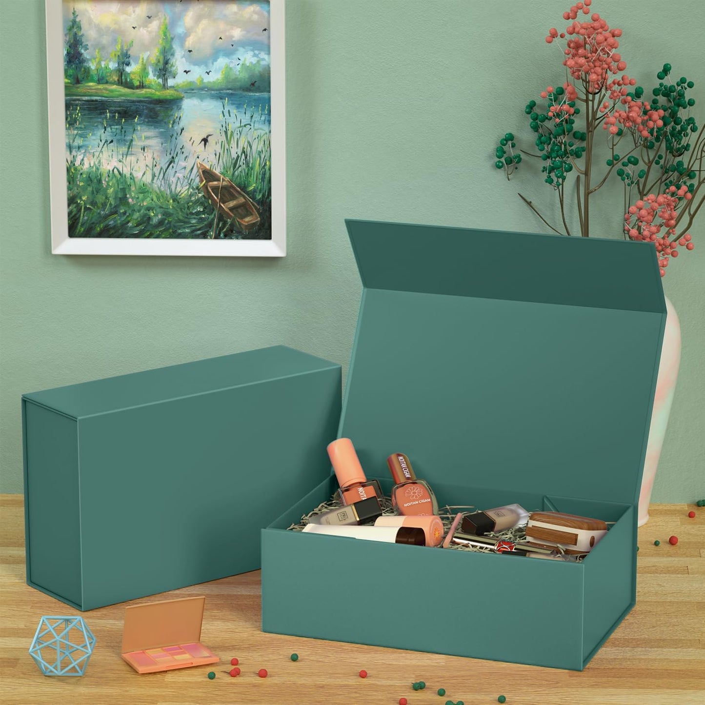 5 Pack Green Gift Box, 12x6x4'' Gift box for Presents with Lids Magnetic Closure Rectangle Collapsible for Bridesmaid Proposal Box, Wedding, Christmas, Halloween, Birthday Gift Packging