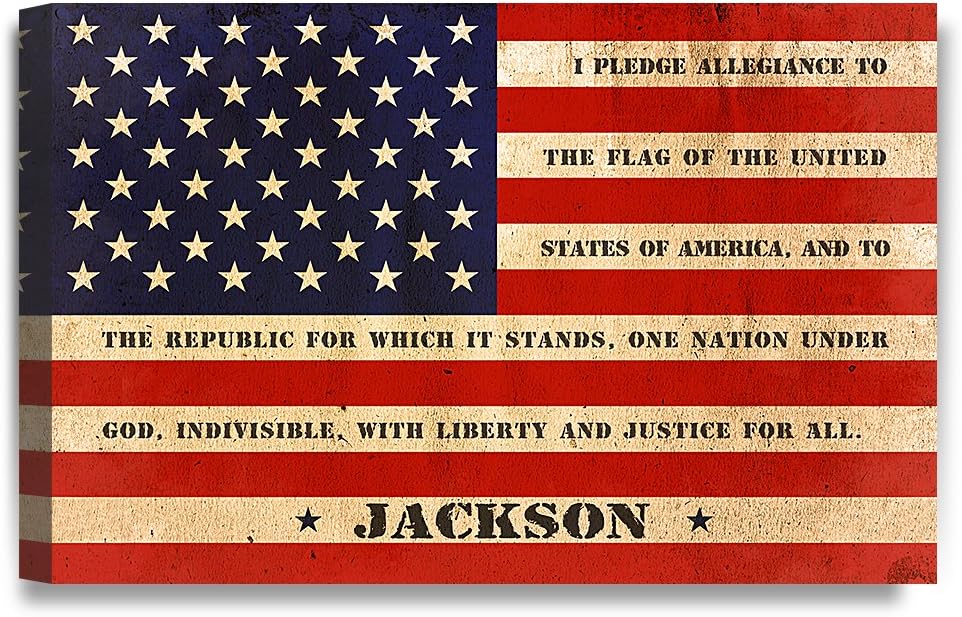 IPIC - American Flag, Personalized Canvas print with Family Name and Oath, Custom Canvas Wall Art for Independent Day, Thanksgiving and Christmas. 30x20