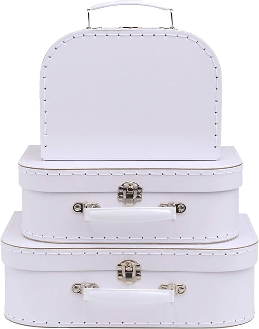 Jewelkeeper Paperboard Suitcases, Set of 3 Vintage Decorative Storage Box, Luggage Decor Storage, Vintage Decor for Birthday, Weddings, White Design