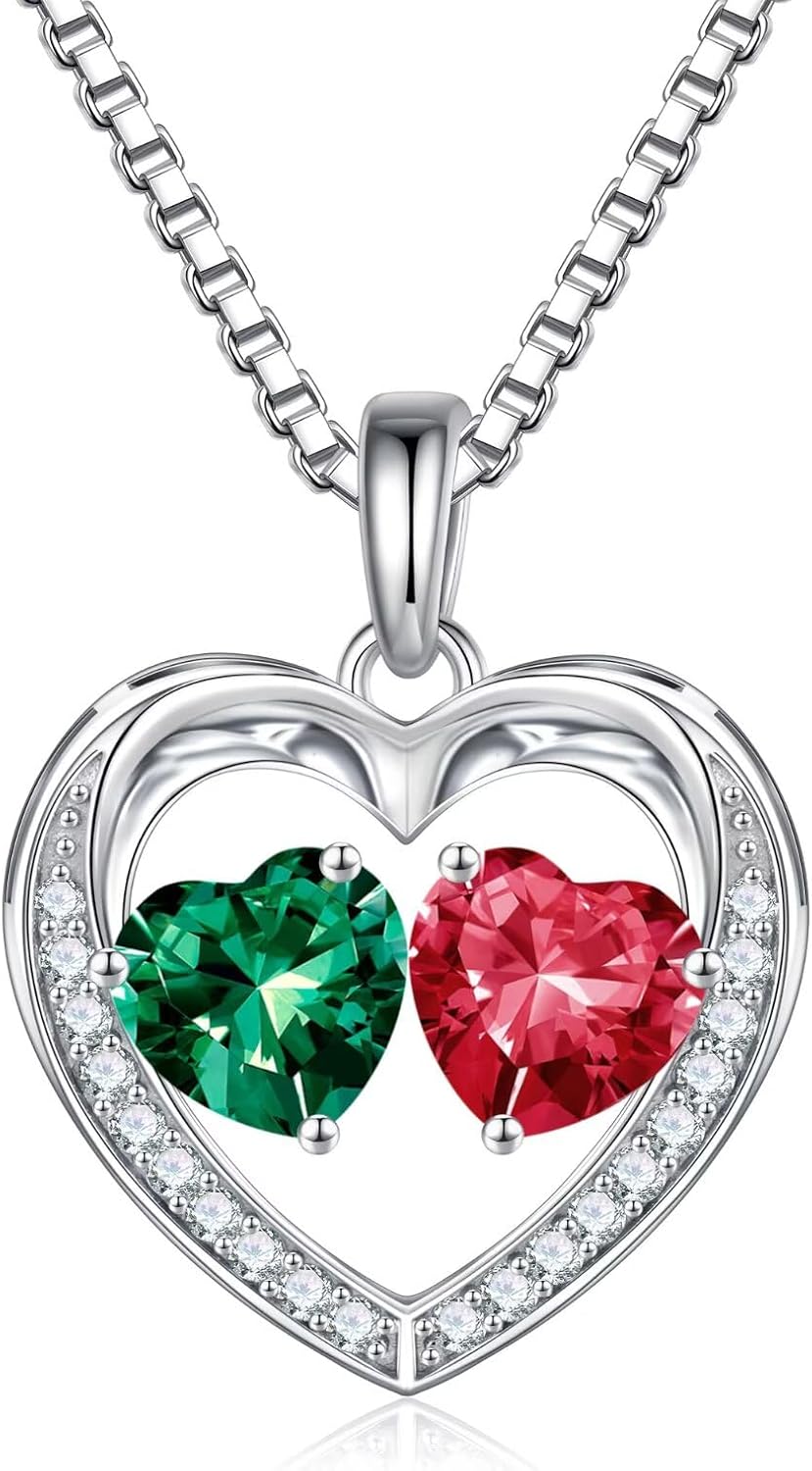 Iefil Birthstone Jewelry for Women - 925 Sterling Silver Birthstone Necklace, Anniversary Birthday Gifts for Women, Jewelry Gifts for Her Wife Mom Daughter