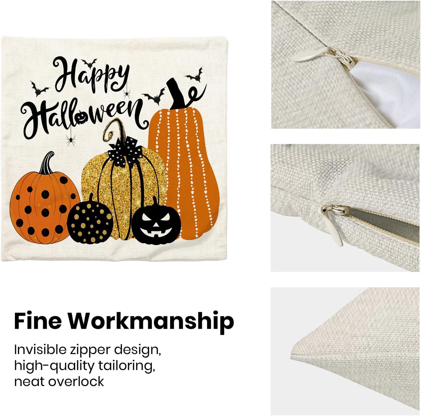 Halloween Pillow Covers 18x18 inches Set of 2 Orange Black Pumpkin Decorative Farmhouse Throw Pillow Covers Outdoor Autumn Halloween Decoration Pillowcase Farmhouse Cushion Case for Couch Sofa