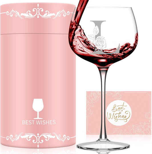 Personalized Gifts for Women, Monogrammed A-Z Wine Glass Customized Gift, Unique Christmas Birthday Gifts for Women Her Mom Friend Sister Wife Daughter Nurse (L)