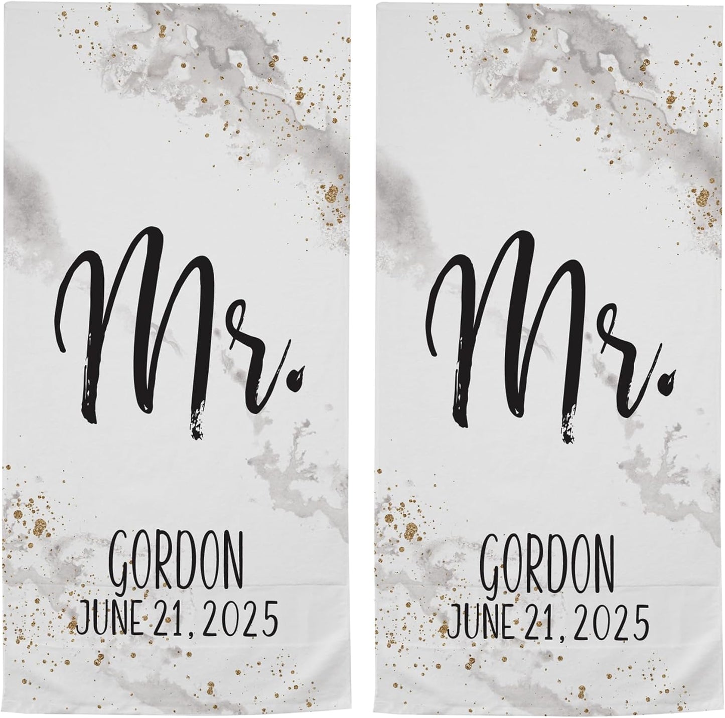 Let's Make Memories Personalized Beach Towel Set - Just Married - for Couples, for Newlyweds - Mr. & Mrs., Mr. & Mr. or Mrs. & Mrs. - Customize Message - Standard Size - Set of 2 - Gray