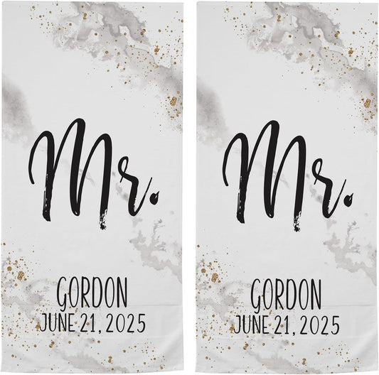 Let's Make Memories Personalized Beach Towel Set - Just Married - for Couples, for Newlyweds - Mr. & Mrs., Mr. & Mr. or Mrs. & Mrs. - Customize Message - Standard Size - Set of 2 - Gray