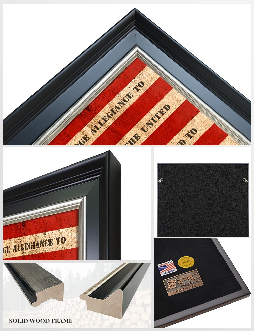 IPIC - American Flag Personalized Framed Wall Art with Names and Date on, Giclee Print with Solid Wood, Custom Gifts for Wedding Anniversary. Total Framed Size: 27.25" W x 19.25" H