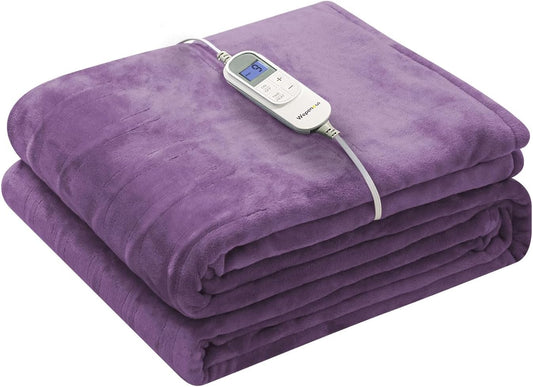 Wapaneus Heated Blanket Electric Full Size 72"x84" with 10 Heating Levels 12 Timer Settings and 8 Hours Auto-Shut Off,Flannel Fast-Heating Electric Blanket,ETL Listed Machine Washable,Purple