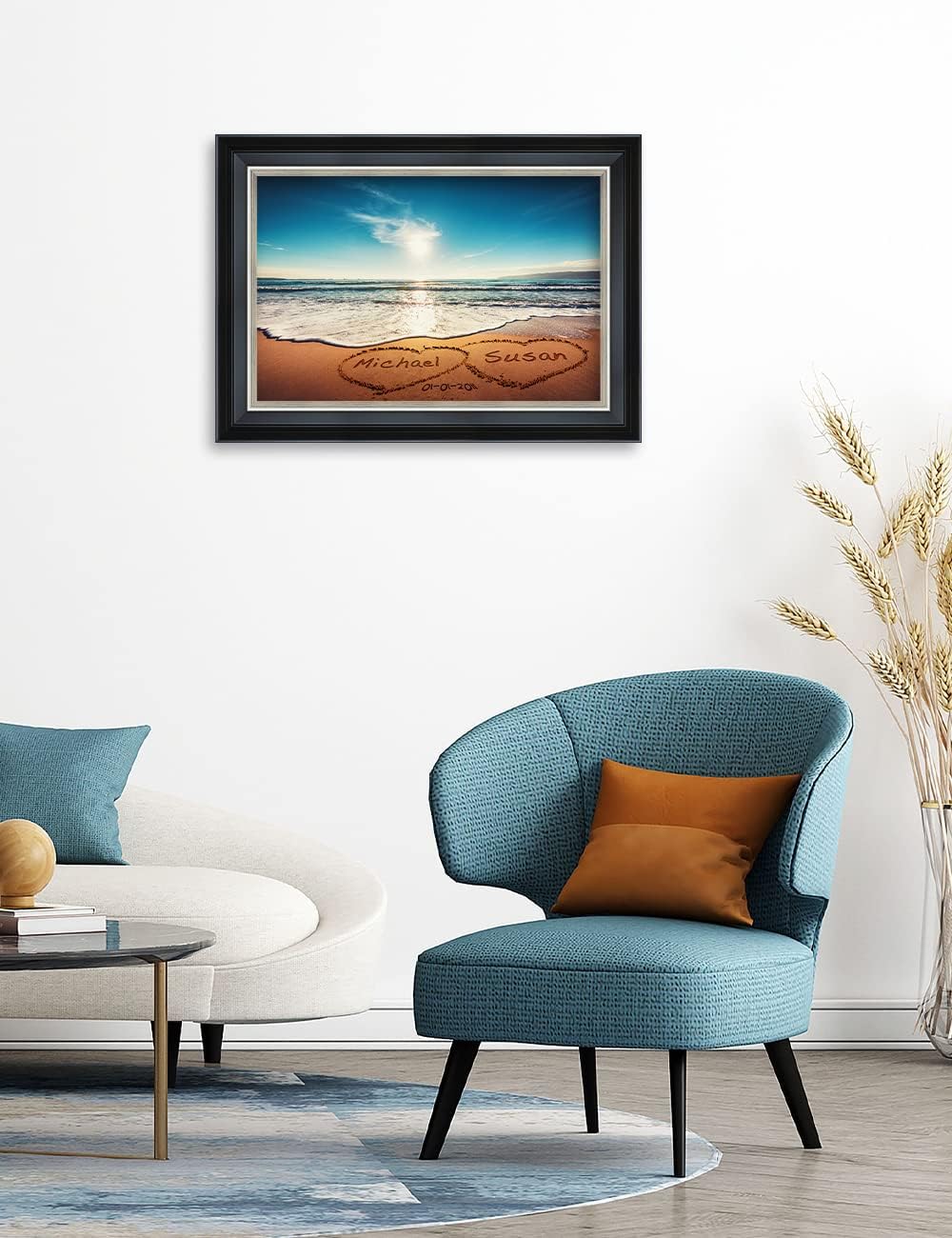 IPIC - Heart in Heart, Personalized Framed Wall Art with Names and Date on, Giclee Prints with Solid Wood Frame, Customized Gift and Memorial Gifts for Wedding Anniversary.