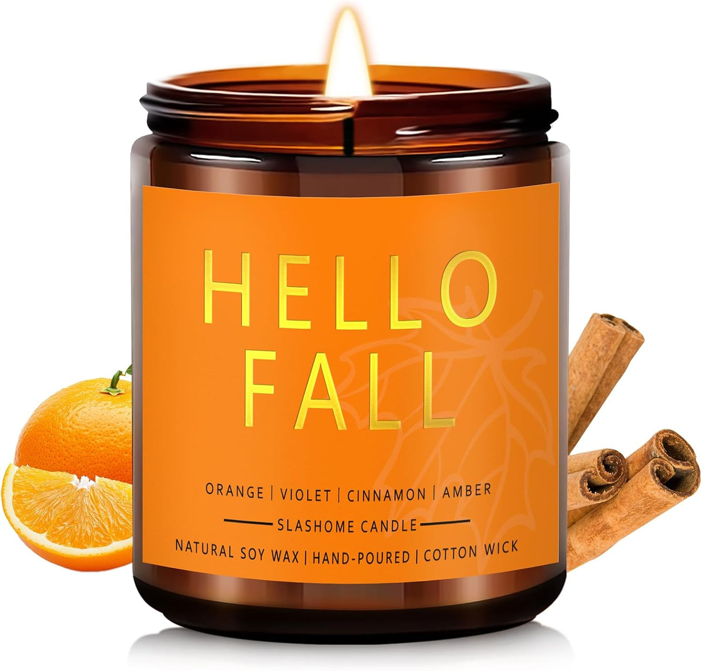 Fall Scented Candles Hello Fall 7oz – Warm Pumpkin Spice & Sweet Apple Soy Wax Candle for Cozy Autumn Home Décor, Perfect Fall Gift, 50 Hour Long Burn