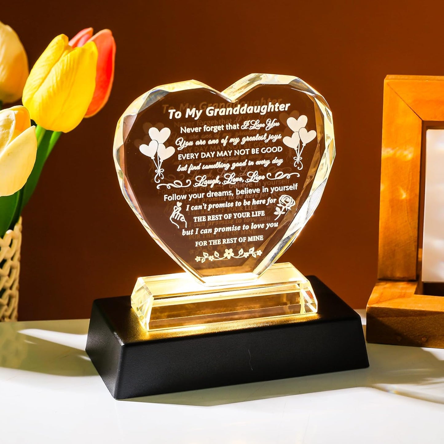 YWHL Granddaughter Gifts from Grandma Grandpa Birthday Gifts for Granddaughter Crystal Keepsake with Colorful Base Meaningful Gift for Granddaughters from Nana on Christmas Wedding Graduation