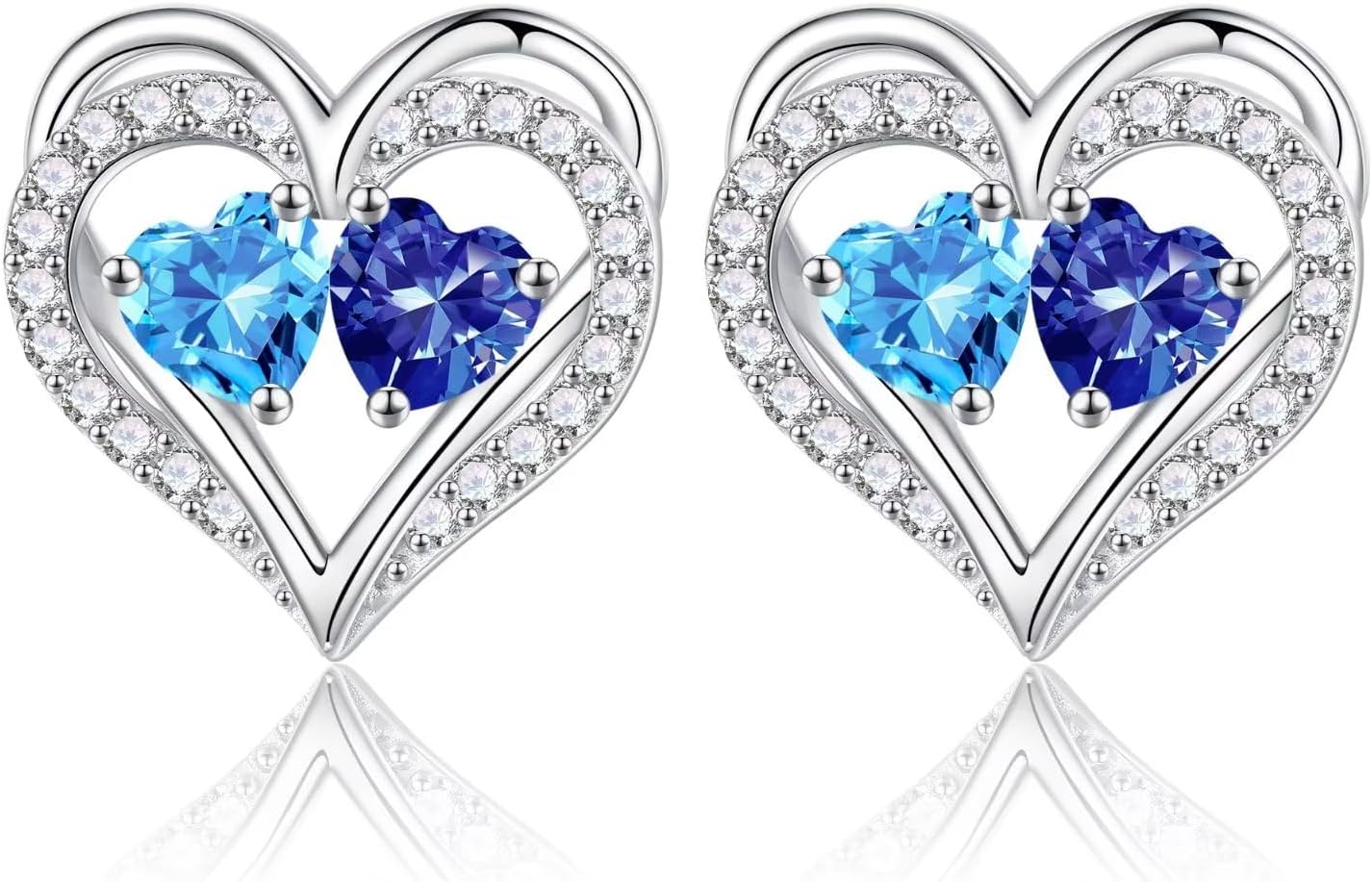 Iefil Birthstone Earrings for Women - 925 Sterling Silver Heart Earrings Anniversary Birthday Gifts for Women Wife Girlfriend Mom