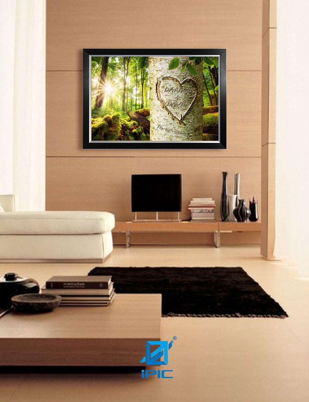 IPIC - Love Evergreen, Personalized Artwork with Names and Date on, Customized Gift for Anniversary,Wedding,Birthday and Holidays. Picture size: 30x20, Framed Size: 33x23