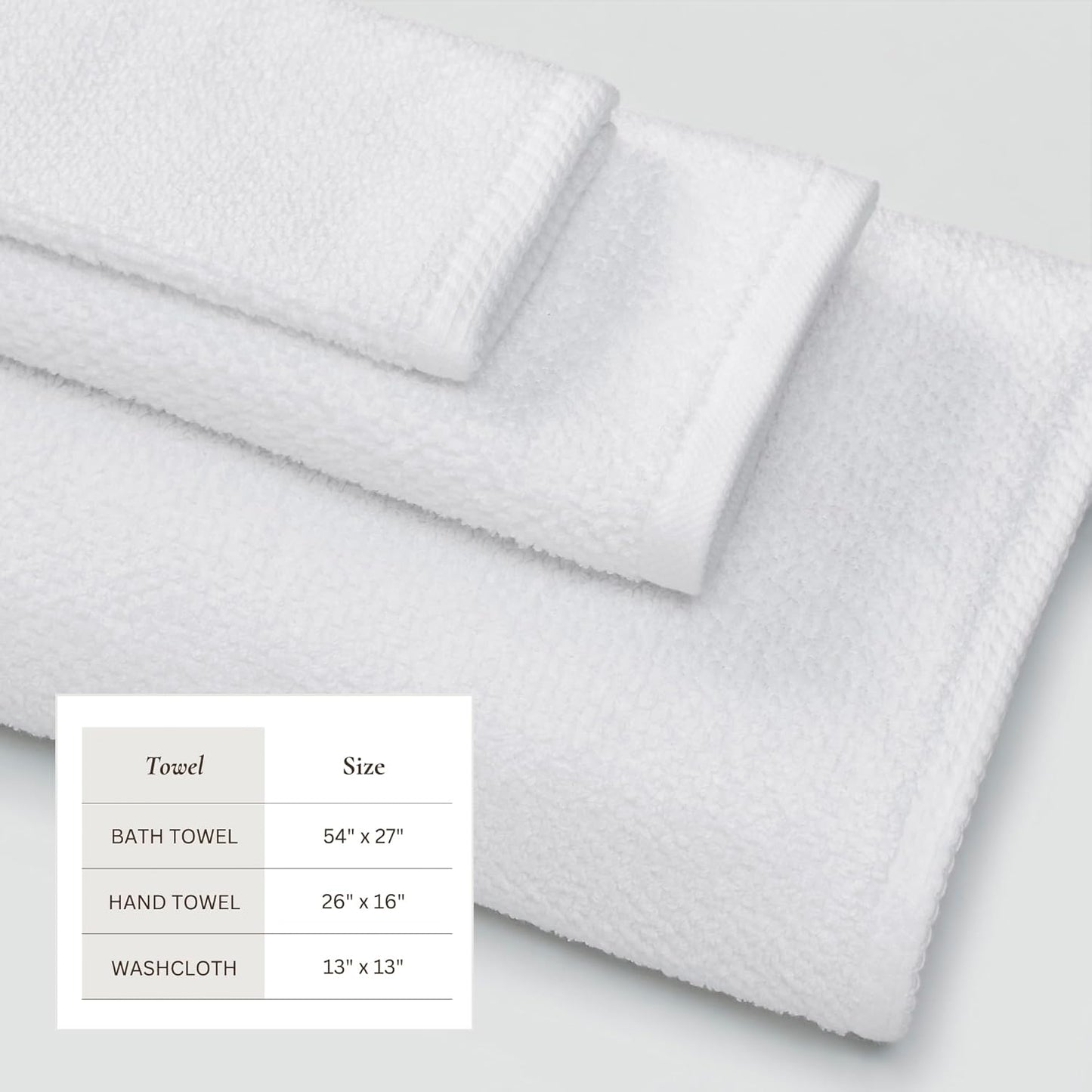 White Bath Towels - 100% Cotton 6 Piece Towel Set - 2 Bath Towels, 2 Hand Towels, 2 Washcloths - Absorbent, Quick-Drying, Durable Towels for Bathroom Decor - Low-Twist, Two-Ply Fibers (Optic White)