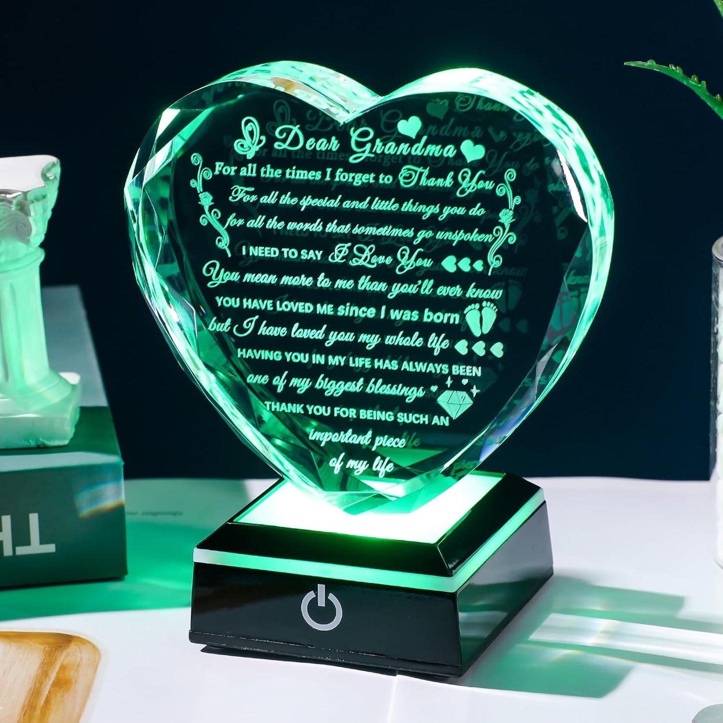 Grandma Birthday Gifts with Colorful LED Base Meaningful Crystal Heart Gifts for Grandma from Grandkids Great Gift Ideas for Grandmother on Mothers Day Valentine Thanksgiving