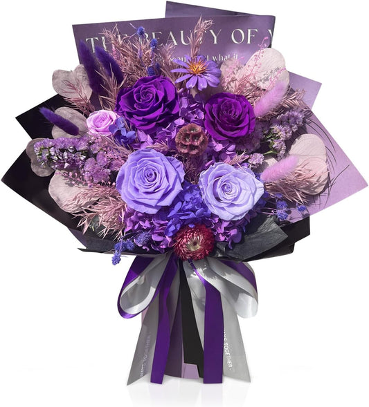 Flowers for Delivery Preserved Flower Fresh Bouquet Forever Flowers Birthday Gifts for Women Mom Anniversary Purple Real Rose Gifts for Grandma Sister Wife Her from Daughter Home Wedding Decor