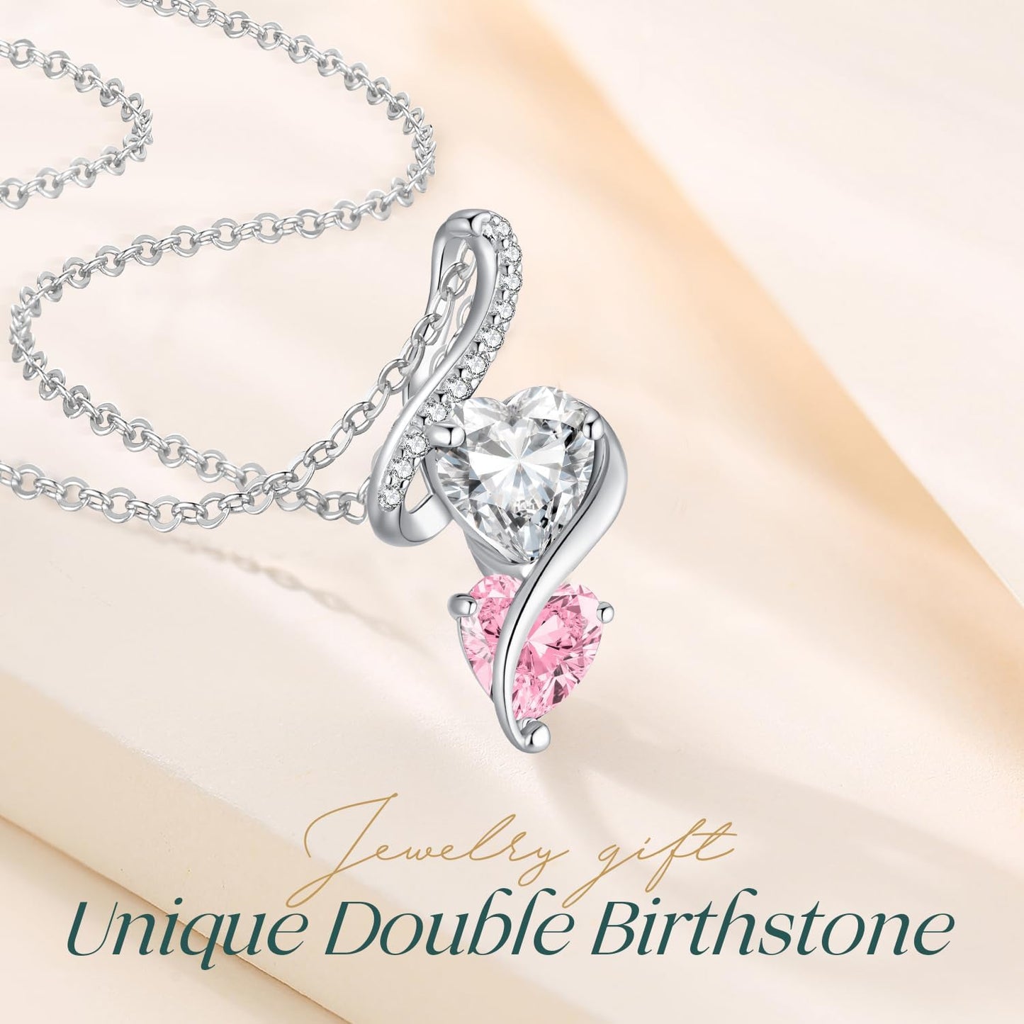 LOUISA SECRET Unique Double Heart Necklace Gifts for Wife Women, 925 Sterling Silver Tiny Birthstone Pendant Jewelry Gift for Her Girlfriend Mom Valentine's Day Anniversary Mother's Day Birthdays & Christmas