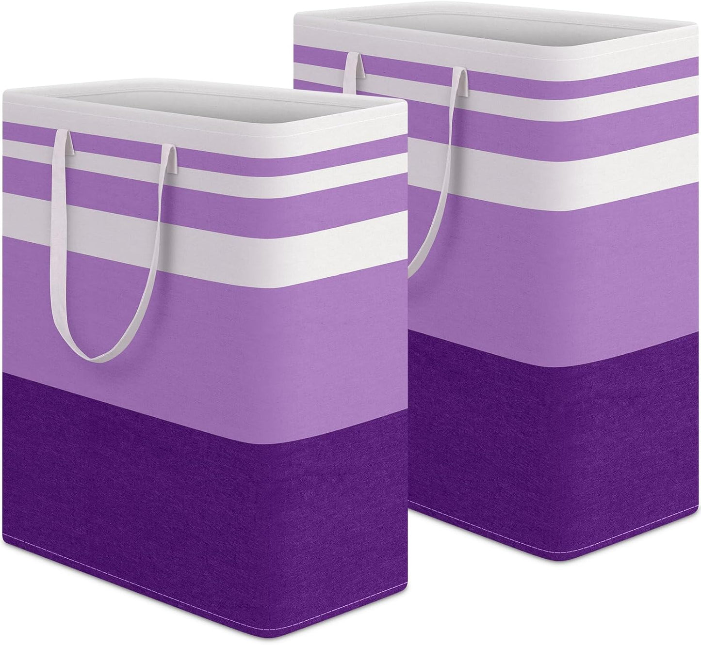 HomeHacks 2 Pack Large Laundry Baskets, Waterproof, Freestanding Laundry Hampers, Collapsible Clothes Hamper with Reinforced Handles in Laundry, College Dorm, Bathroom, Bedroom (Purple, 125Lx2)
