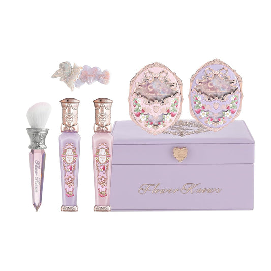 Flower Knows Violet Strawberry Rococo Gift Box Set,7 Pack Makeup Box with Mirror,Lip Gloss×2+Blush×2+Blush Brush×1+Hair Clip×1+Gift Box×1,Perfect Makeup Gift for Girls & Women
