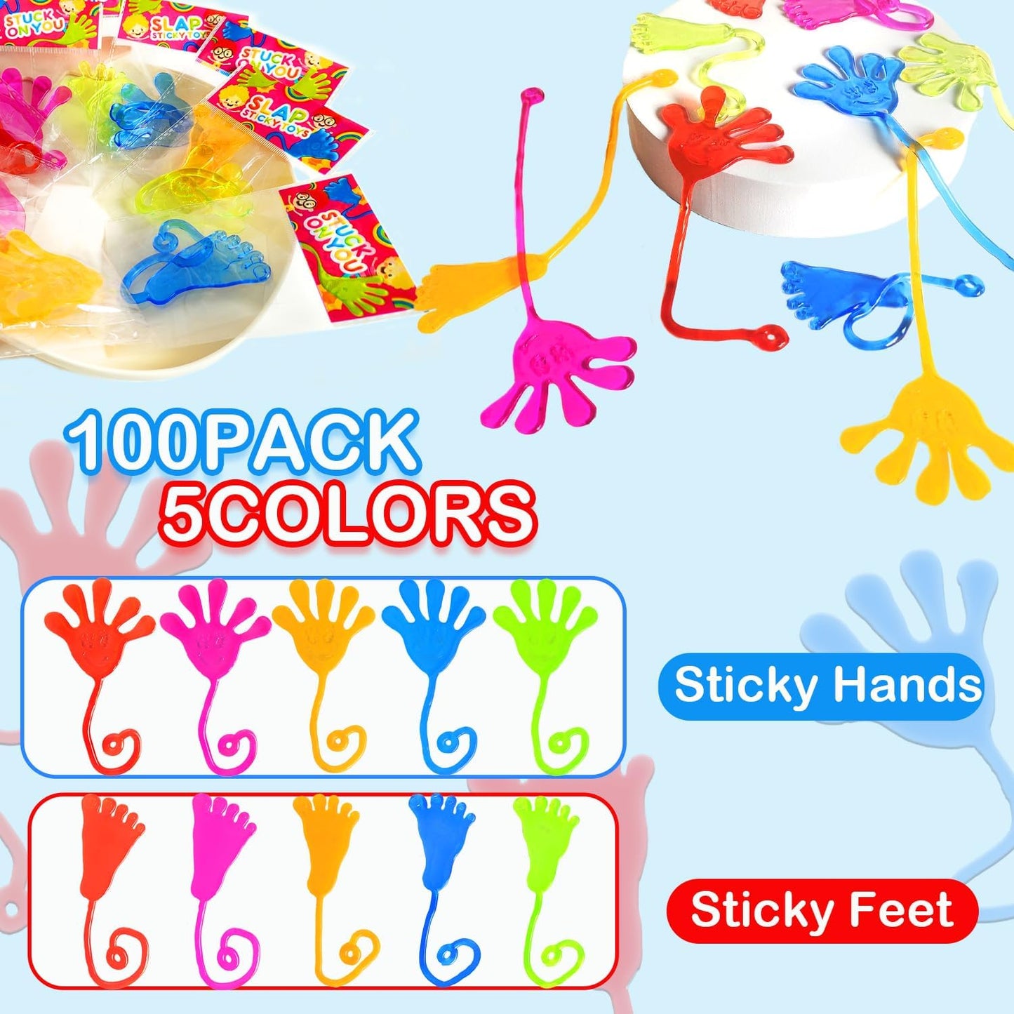 Large Sticky Hands Bulk Party Favors Supplies Toy Gifts for Kids (100 PCS),Birthday Goodie Bag Stuffer Fillers for Toddlers,Class Non Candy Treats Prizes Pinata Parade Throws Giveaways for Boys Girls