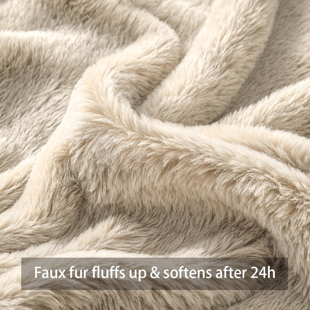4TH Emotion Fall Pumpkins Decorative Lumbar Pillow Covers 12x20 Set of 2, Beige Soft Plush Faux Fur Wool Farmhouse Throw Cushion Cases for Autumn Thanksgiving Holiday Home Decorations