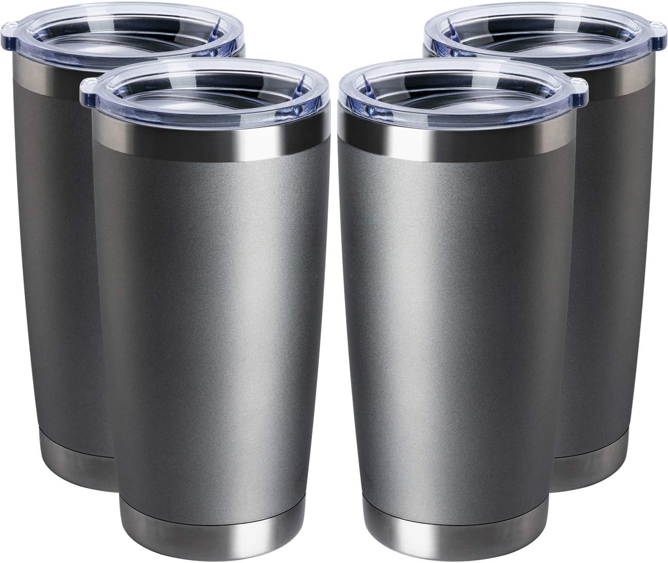 4 pack 20 OZ Double Wall Stainless Steel Vacuum Insulated Tumbler Coffee Travel Mug With Lid, Durable Powder Coated Insulated Coffee Cup for Cold & Hot Drinks (Gray, 4 pack)