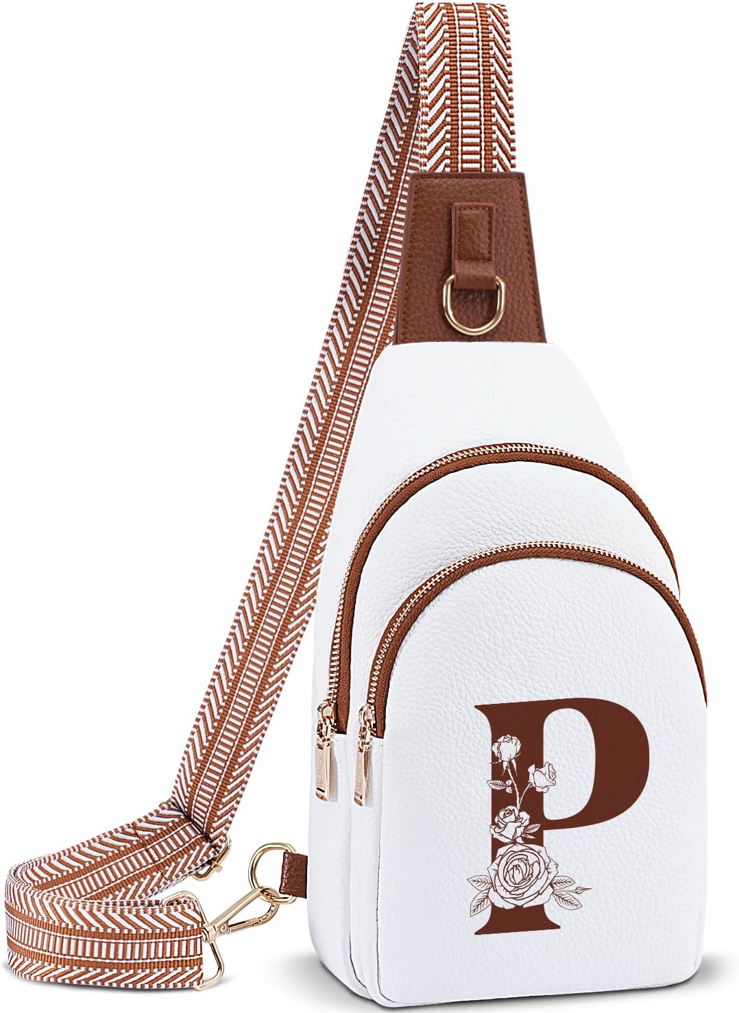 Crossbody Bag for Women Leather Sling Bags with Initial Letter Fanny Pack Chest Bag for Travel, Gift for Mom Wife