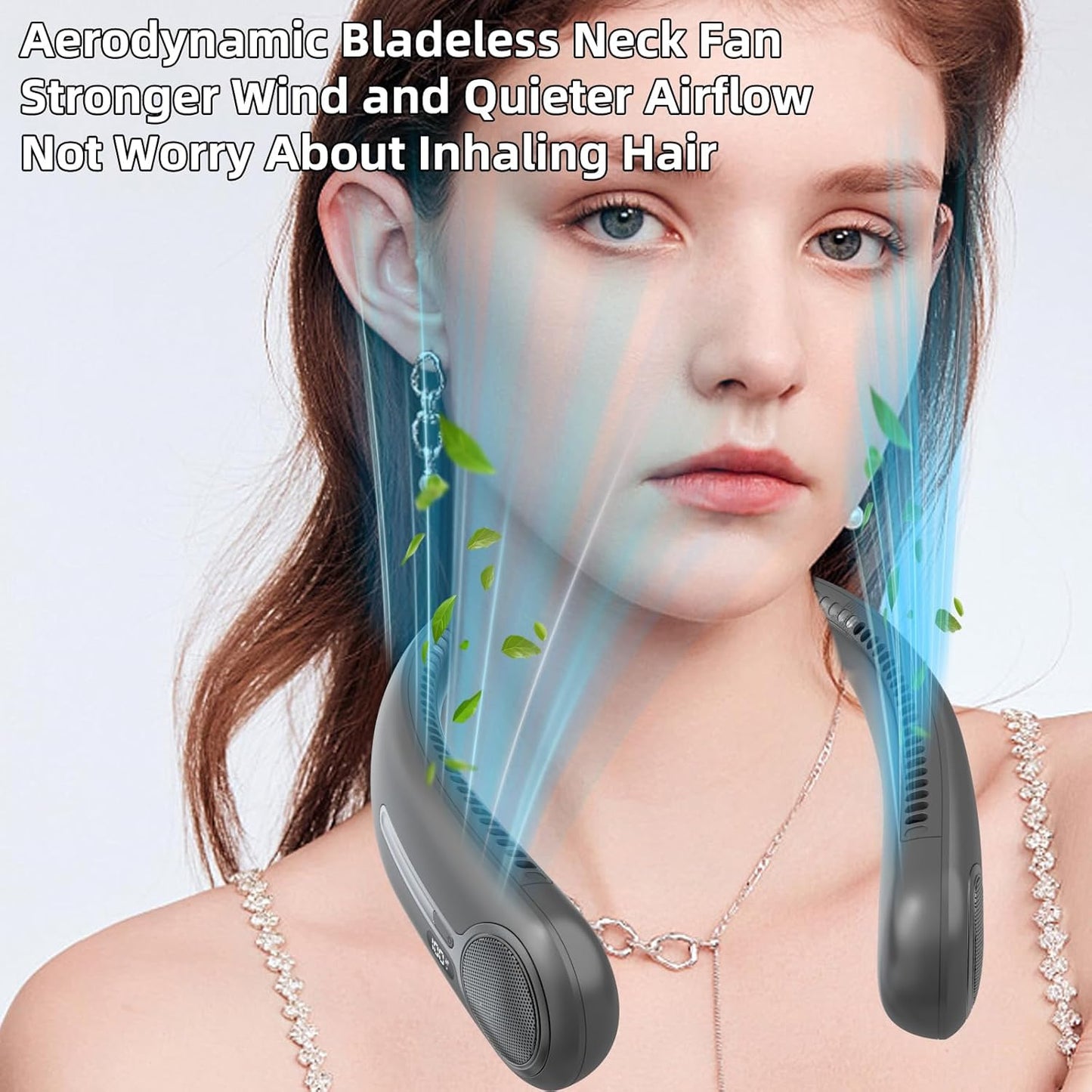 Portable Neck Fan,Gift Ideas,Personal Wearable Bladeless Fan,360° Cooling,LED Display,4-Speeds,6000mAh Rechargeable,Powerful Wind,Outdoor Travel Camping,Birthday Gifts for Men Women (Dark grey)