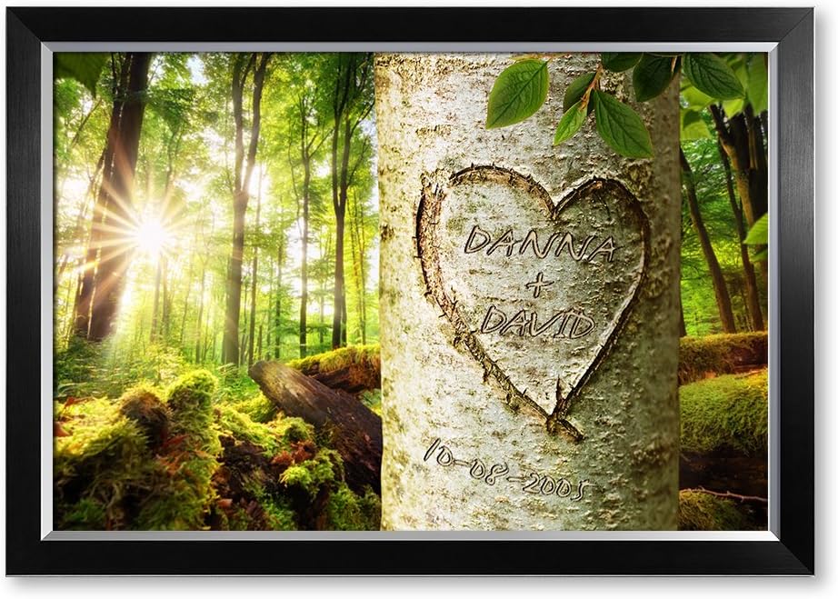 IPIC - Love Evergreen, Personalized Artwork with Names and Date on, Customized Gift for Anniversary,Wedding,Birthday and Holidays. Picture size: 30x20, Framed Size: 33x23