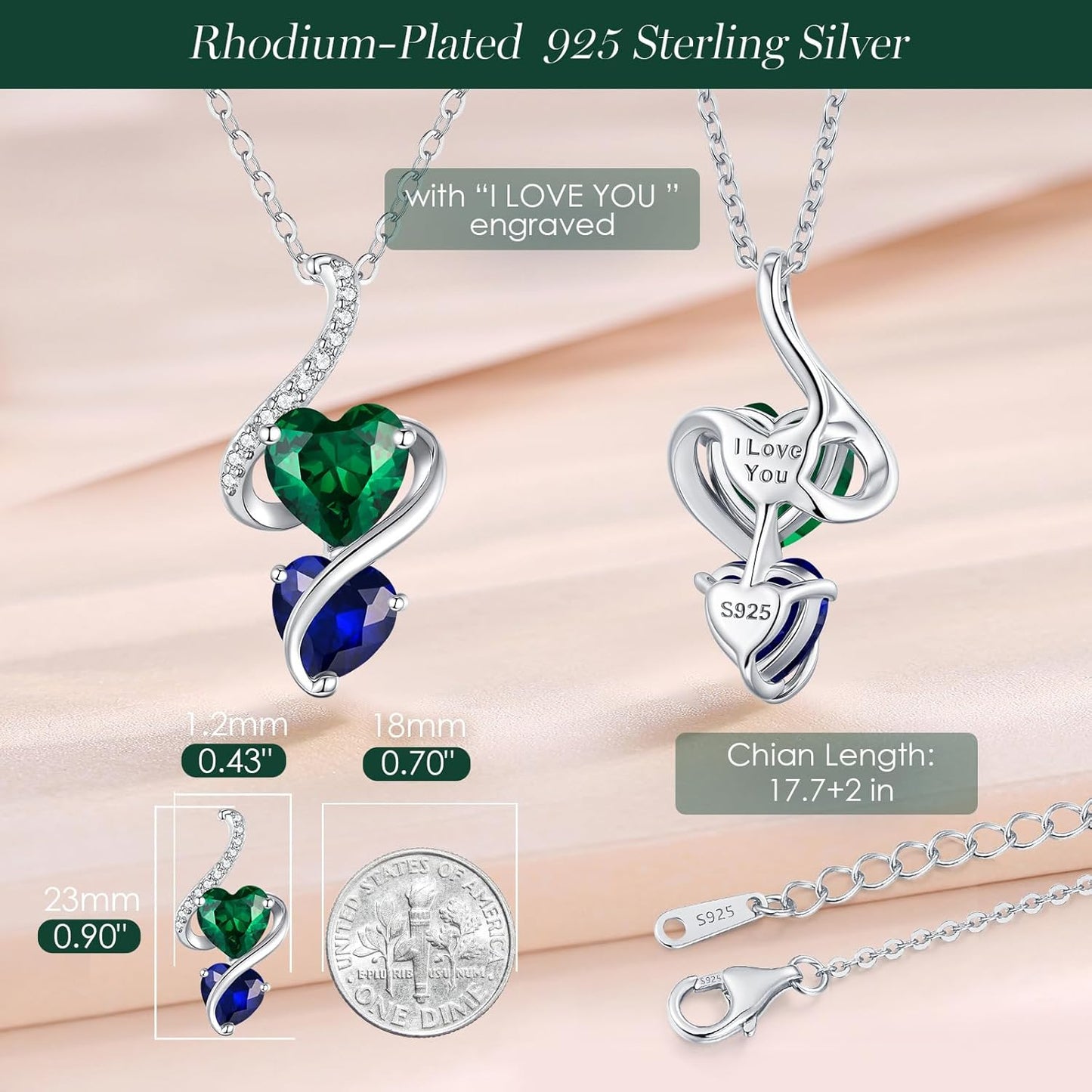 LOUISA SECRET Unique Double Heart Necklace Gifts for Wife Women, 925 Sterling Silver Tiny Birthstone Pendant Jewelry Gift for Her Girlfriend Mom Valentine's Day Anniversary Mother's Day Birthdays & Christmas