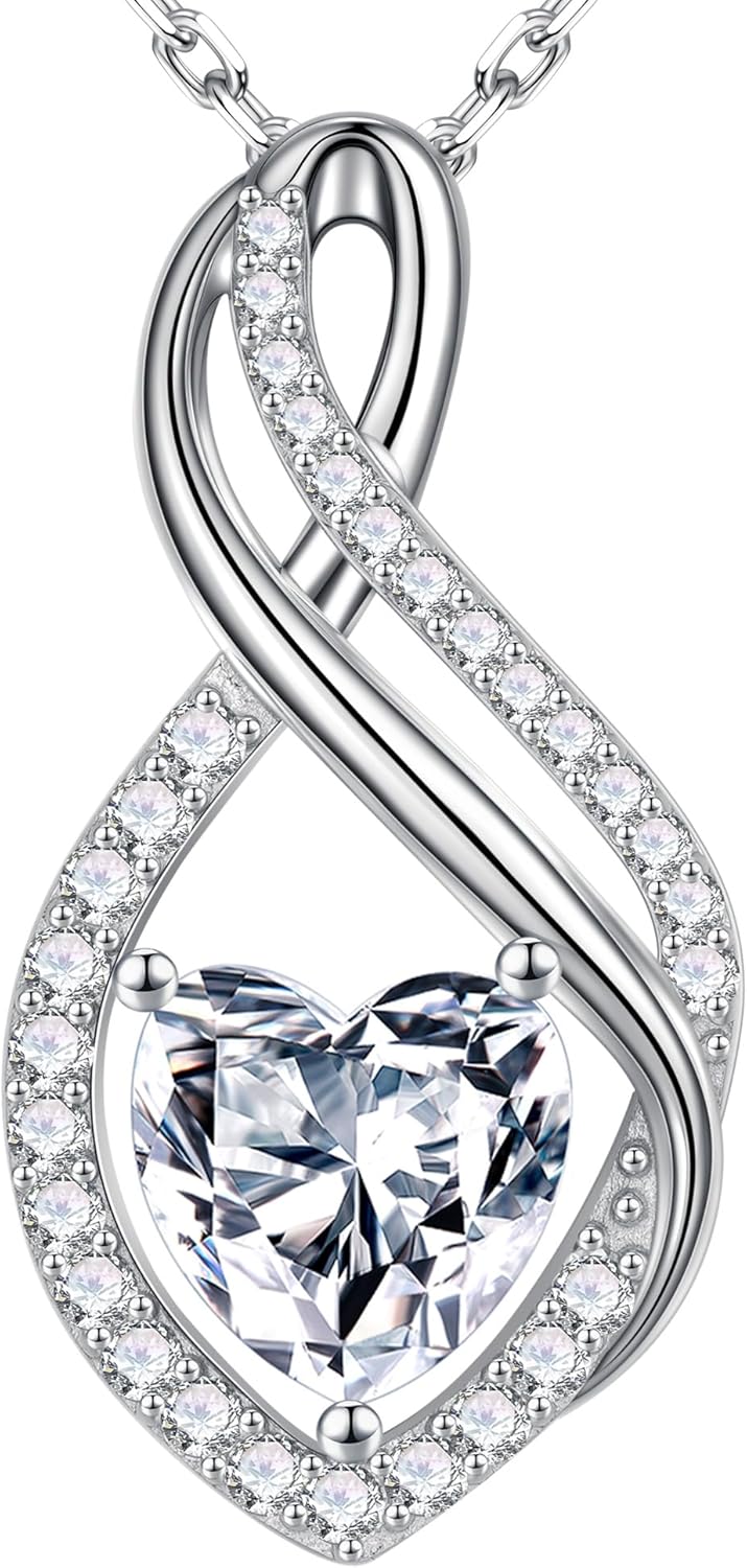 MOOSEA Infinity Moissanite Pendant Necklace, 1-3ct Lab Created Moissanite Necklace 925 Sterling Silver Anniversary Birthday Wedding Gifts for Women Wife Her, Dainty Heart Necklaces Jewelry Gift