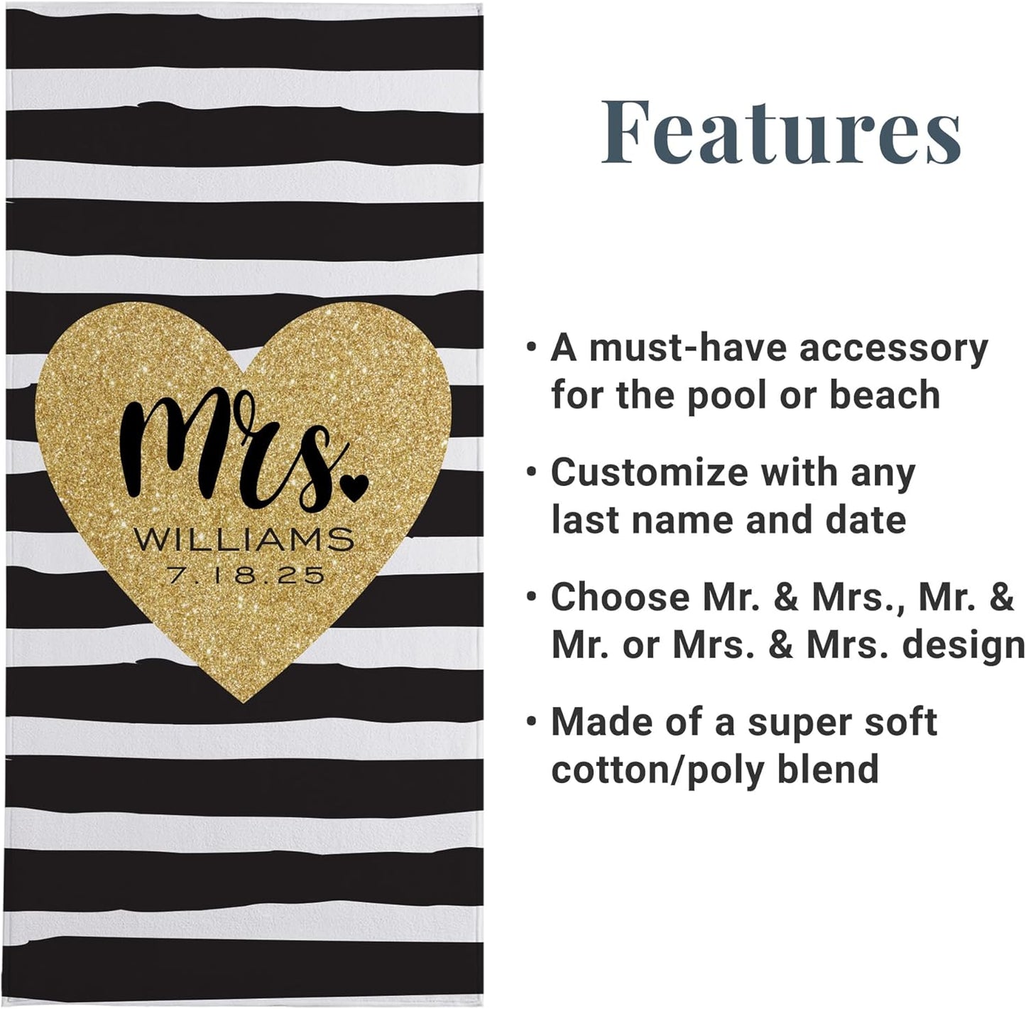 Let's Make Memories Personalized Beach Towel - for Couples - Newlyweds - Honeymoon - Destination Wedding - Custom Message - Oversized - Just Married - Mr.